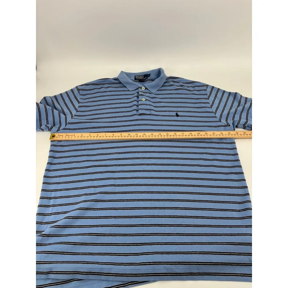 Polo Ralph Lauren Mens Large Blue Striped Short Sleeve Cotton Polo Shirt L